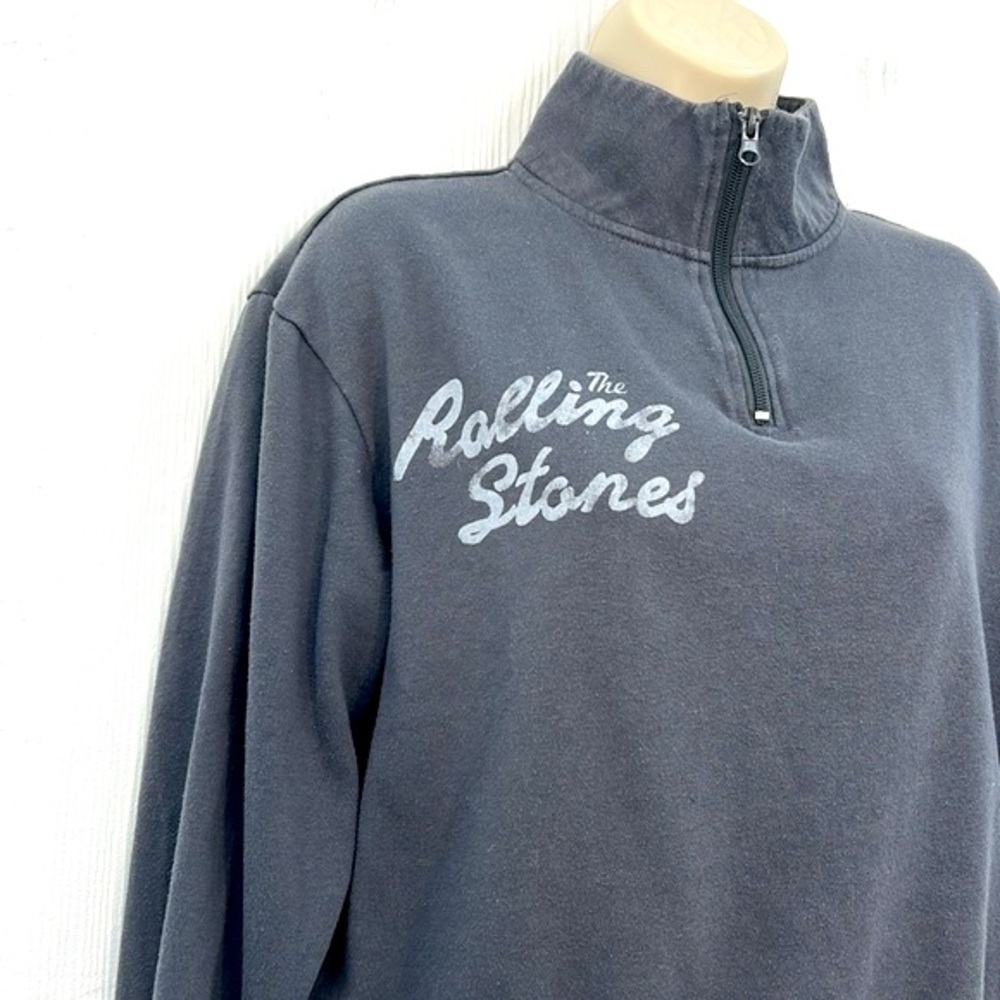 The Rolling Stones - Gray Zip Up Rolling Stones Checkered Tongue Crop Pullover S - Picture 3 of 10